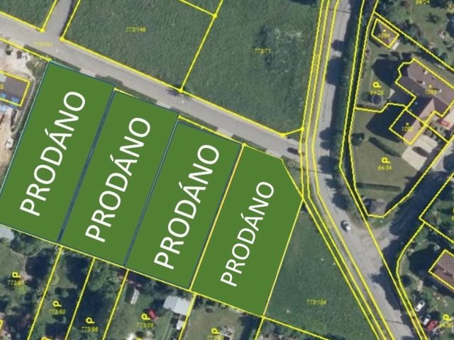 PRODÁNO – 4 zasíťované st. pozemky, cca 1.400 m2